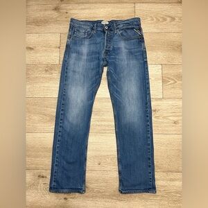 Replay Mens Jeans 33x30 Blue Newbill MA955 Regular Slim Straight Denim Wash W240